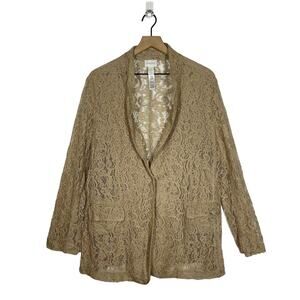 Chicos Crochet Lace Blazer Womens Size XL (3) Tan Career Casual Dainty Elegant
